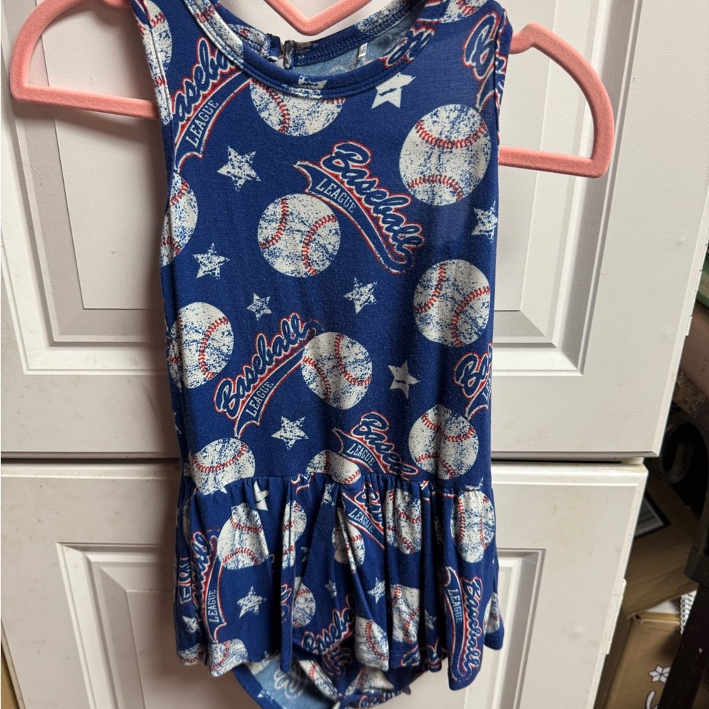 Baseball Print Blue Sleeveless Dress